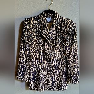 Size 2 Vintage  Designer Leopard double-breasted, lined silk sequenced jacket.